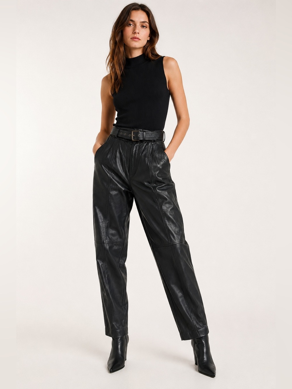 Vintage Together Black Genuine Leather High Rise Pants Y2K Model Off Duty 90s 6